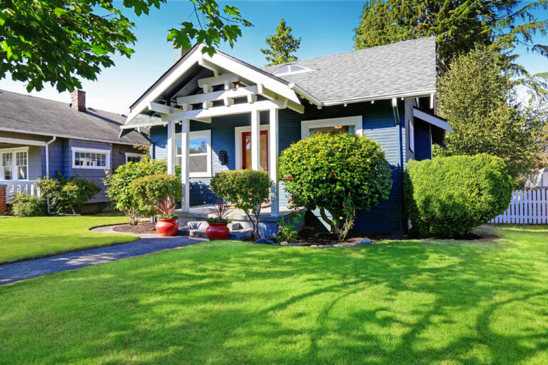 Family home with a landscaped front lawn