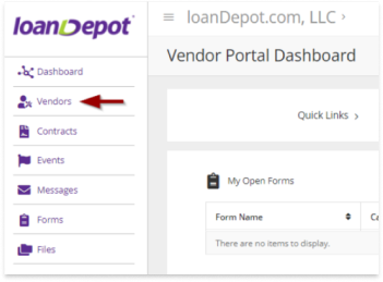 Gatekeeper vendor portal dashboard with the Vendors tab highlighted in the left navigation